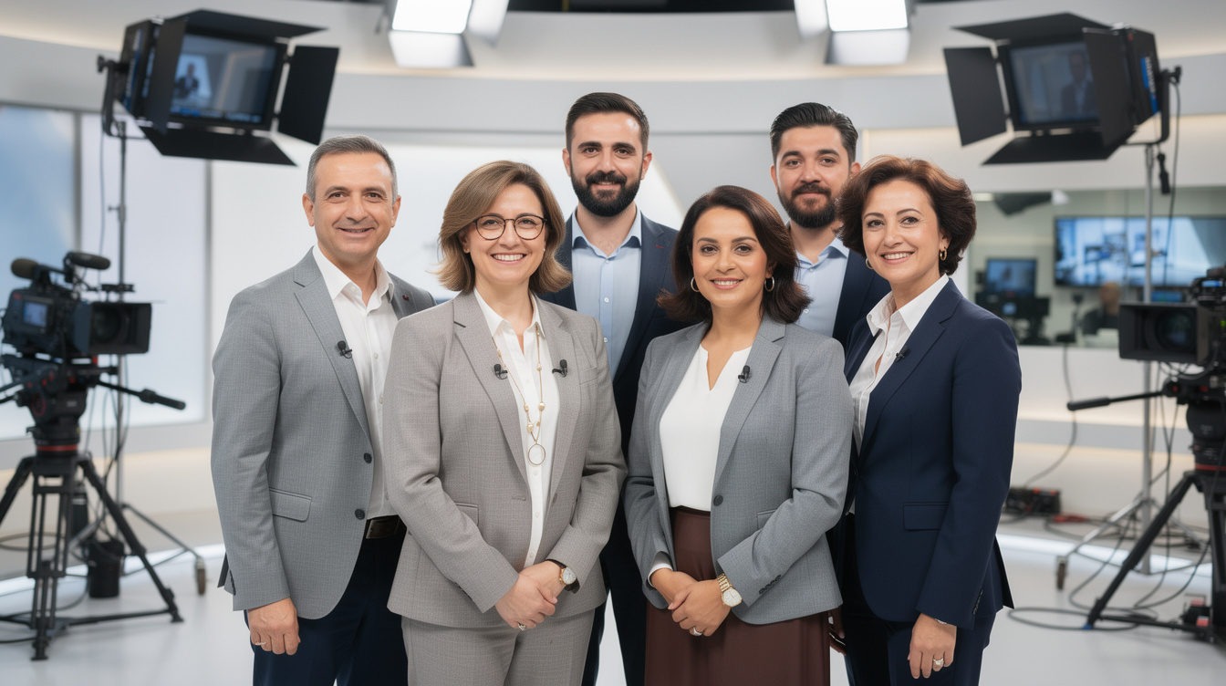 showguidevo trainer team posing together in a TV studio